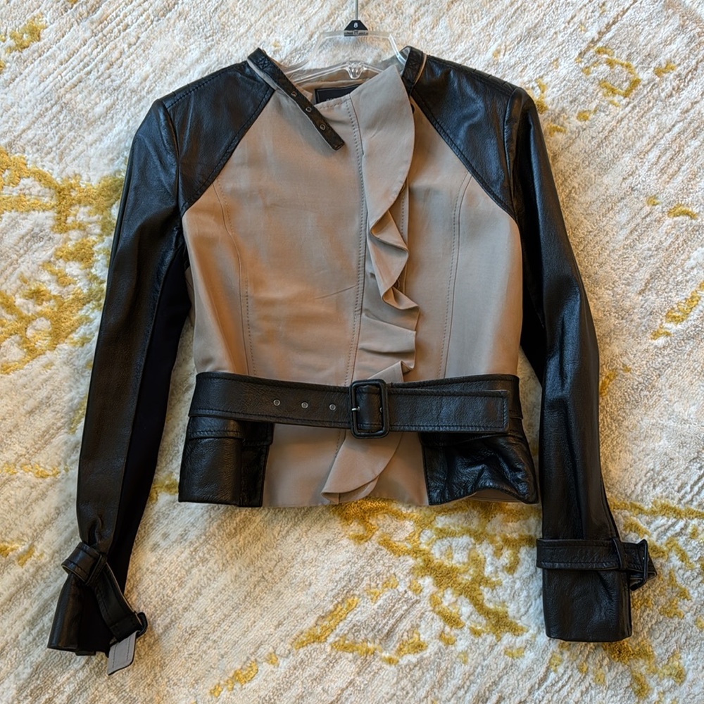 Leather & fabric BCBGMaxAzria Black and Beige Women's Blazer